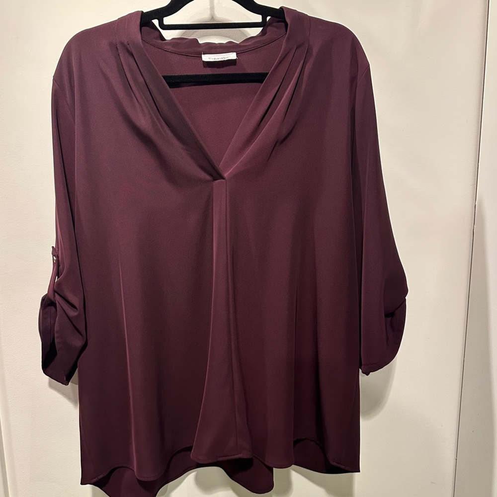 Calvin Klein Women's Rich Plum Elegant Blouse 2X